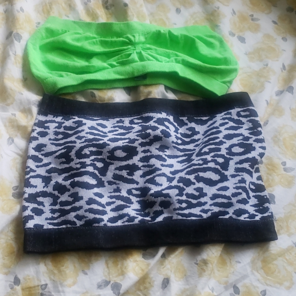 2 spandex bandeau green leopard